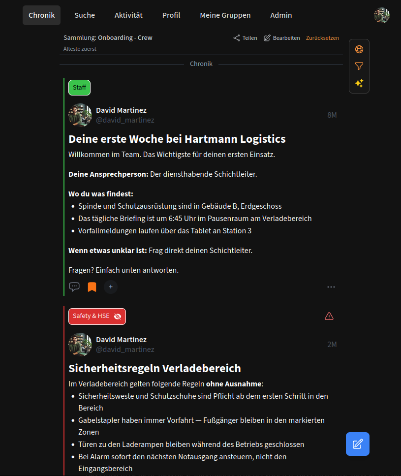 Example of a Chirm post in an onboarding collection